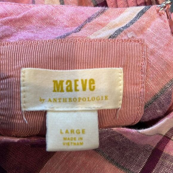 Anthropologie Maeve Linen Pleated-Waist Hanky-Hem Midi Dress linen large - Picture 6 of 13